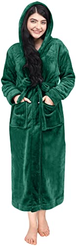 NY Threads Frauen Fleece Kapuzen-Bademantel - Plüsch Lange Robe, Grün, Medium von NY Threads