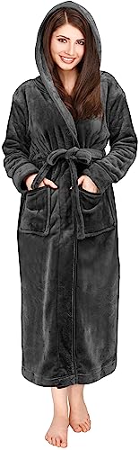 NY Threads Frauen Fleece Kapuzen-Bademantel - Plüsch Lange Robe, grau dunkel, Medium von NY Threads