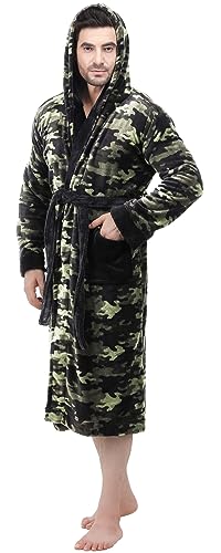 NY Threads Herren-Bademantel aus Fleece mit Kapuze, langer flauschiger Bademantel, Camouflage, XXL/3XL von NY Threads