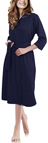 NY Threads Luxuriöser, leichter Damen-Bademantel/Frauen Morgenmantel aus weichem Poly-Baumwollstrick (X-Large, Marine) von NY Threads