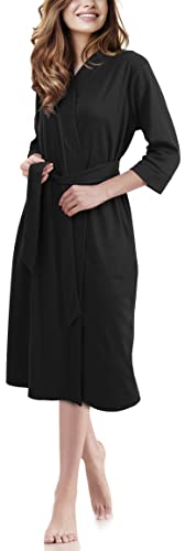 NY Threads Luxuriöser, leichter Damen-Bademantel/Frauen Morgenmantel aus weichem Poly-Baumwollstrick (X-Large, Schwarz) von NY Threads