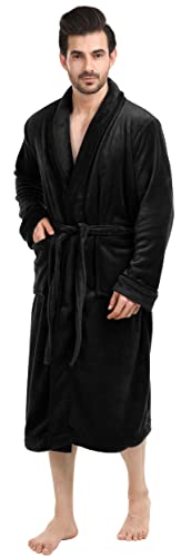 NY Threads Luxuriöser Herren-Bademantel mit Schalkragen, aus Fleece, schwarz, XXL/3XL von NY Threads