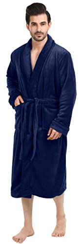 NY Threads Luxuriöser Herren-Bademantel mit Schalkragen aus Fleece, navy, Large-X-Large von NY Threads