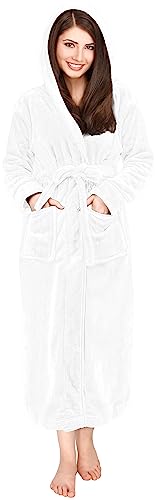 NY Threads Women Fleece Hooded Bathrobe - Plush Long Robe (Large, White) von NY Threads
