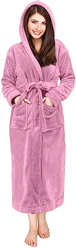 NY Threads Women Fleece Hooded Bathrobe - Plush Long Robe (X-Large, Pink) von NY Threads