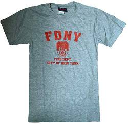 NYC FACTORY FDNY T-Shirt mit rotem Fire Dept Logo und Schild, kurzärmelig, Grau Gr. S, grau von NYC FACTORY