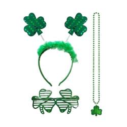 1 Set Patricks Day grünes Kleeblatt-Stirnband, Halskette und Sonnenbrille, irisches National-Partyzubehör für Erwachsene, Unisex, Patrick's Day, Party-Dekorationen, Patricks Day von NYCEMAKEUP