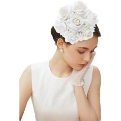 Fascinator Stirnband Haarspange Simulation Rose Blume Braut Haarband Floral Kopfschmuck Hochzeit Party Kopfbedeckung Party Hut von NYCEMAKEUP