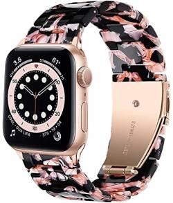 NYENEIL Kompatibel für Apple Watch Armband 38mm 40mm 41mm 42mm 44mm 45mm Ersatzbänder für die iWatch Serie SE 7/6/5/4/3/2/1 Mann Frau (38MM/40MM/41MM, black Pink flower) von NYENEIL
