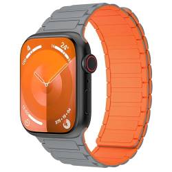 NYENEIL Kompatibel mit Apple Watch, 38 mm, 40 mm, 41 mm, dünnes Silikon-Ersatzarmband, starker Magnetverschluss, für iWatch Ultra 9/8/7/6/5/4/3/2/1, für Damen und Herren, Grau + Orange, 38 mm/40 mm/41 von NYENEIL