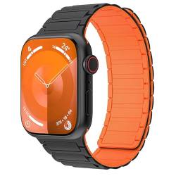 NYENEIL Kompatibel mit Apple Watch, 49 mm, 45 mm, 44 mm, 42 mm, dünnes Silikon-Ersatzarmband, starker Magnet, für iWatch Ultra 9/8/7/6/5/4/3/2/1, für Damen und Herren, Schwarz + Orange, 42 mm/44 mm/45 von NYENEIL
