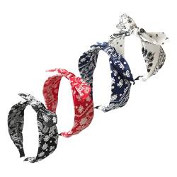 4 Stück Geknotete Stirnbänder, Weiß, Rot, Marineblau, Schwarz, Breites Stirnband, Schleifen-Stirnband, Damen-Rock-Accessoires, Kopftuch-Schleife von NYGGTYK