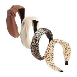 4 Stück Stilvolle Damen-Stirnbänder, Rutschfeste Damen-Stirnbänder, Elegante Stirnbänder, Dekorative Stirnbänder Mit Leopardenmuster, Bequeme Breite Knoten-Stirnbänder von NYGGTYK