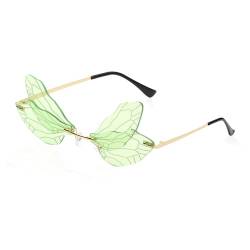 NYGGTYK 1 Stück Libellen-Sonnenbrille, Flügel-Sonnenbrille, Farbverlauf-Sonnenbrille, Randlose Damenbrille, Bunte Strandbrille, Trendige Modebrille (Grün) von NYGGTYK