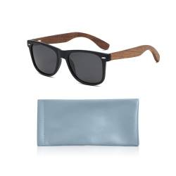 NYGGTYK 1 Stück Schwarze Brille Und 1 Stück Blaue Brillentasche, Retro-Sonnenbrille Aus Holz, Ski-Sonnenbrille Für Herren, Modische Polar-Sonnenbrille Zum Angeln von NYGGTYK