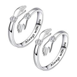 NYGGTYK 2-Teilige Ringe, Silberne Damen-Umarmungsringe, Verstellbare Ringe, Gravierte Offene Ringe, Freundschaftsringe, Paarringe, Mutter- Und Tochterringe, Diamantringe Damenschmuck von NYGGTYK