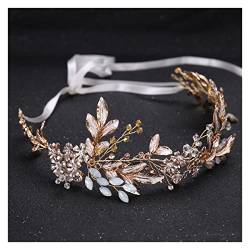 yaoqijie Champagner Legierung Kristall Perlen Blume Braut Stirnbänder Haarkamm Prinzessin Brautband Haarband Hochzeit Haarschmuck Krone lasting von NYMFEA