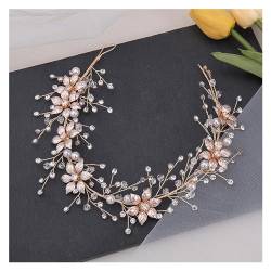 yaoqijie Gold Stirnbänder Handgemachte Perle Kristall Blume Metall Haarbänder Lange Braut Hochzeit Haarschmuck for Frauen Party Festzug lasting von NYMFEA