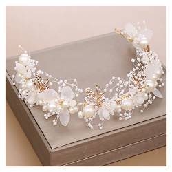 yaoqijie Handgefertigte weiße Blumen Haarband Perlenband Garn Hochzeit Stirnbänder Brautfestzug Kopfstücke for Frauen Diademe Schmuck lasting von NYMFEA