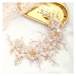 yaoqijie Mode Silber Farbe Stirnbänder for Frauen Braut handgemachte Haarschmuck Kristall Blume Hochzeit Haarbänder Festzug Kopfschmuck Ornament lasting (Color : Gold color) von NYMFEA