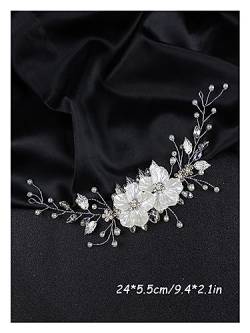 yaoqijie Weiße Blumenbraut Kopfschmuck Silberblatt Hochzeit Stirnbänder Perlen Strassbraut Kopfbedecke Frauen Haarzubehör for Party lasting von NYMFEA