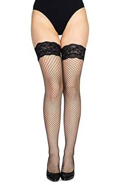 NYS Halterlose Strümpfe Damen Fischnetz Stockings Schwarze Fishnet Netzstrümpfe Sexy Stockings mit Medium Netz von NYS NEW YORK STYLE