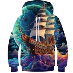 NYSTEP 3D Jungen Sweatshirts Segelboot Bedruckte Hoodies Lässiger Pullover Mit Kapuze Langarm Sweatshirts Winterkleidung mit Tasche 10-12 Jahre von NYSTEP
