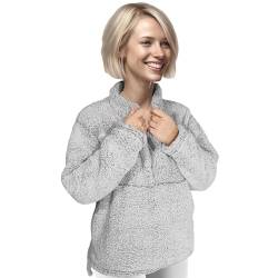 NYVI Damen Teddyfleece Plüschjacke IamFlauschi 1 XL Stylish Grey Warmes Sweatshirt mit Stehkragen von NYVI