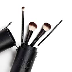 NYX Professional Makeup Brush Set Premium Synthetisches Gesichtspuder Blending Blush Lidschattenpinsel Makeup Brush Kit mit Pinselschale (4 Stück, schwarz) von NYX PROFESSIONAL MAKEUP