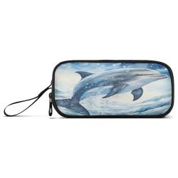 NYYYTTTEU Aquarell Blauer Delphin Federmäppchen Federtaschen Mäppchen Schlamperbox Tasche für Jungen Mädchen Schüler von NYYYTTTEU