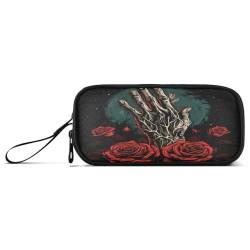 NYYYTTTEU Aquarell-Kunstwerk, Rote Rose, Skeletthände Federmäppchen Federtaschen Mäppchen Schlamperbox Tasche für Jungen Mädchen Schüler von NYYYTTTEU