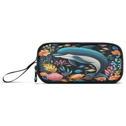 NYYYTTTEU Cooler Aquarellkunst-Blumendelfin Federmäppchen Federtaschen Mäppchen Schlamperbox Tasche für Jungen Mädchen Schüler von NYYYTTTEU
