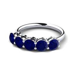 NYZA JEWELS Blauer Saphir Rund 4.00mm Funf Steine Ring | Sterlingsilber 925 mit Rhodinierung | Wunderschöner immergrüner Fünf Stein Ring für Damen (55 (17.5)) von NYZA JEWELS
