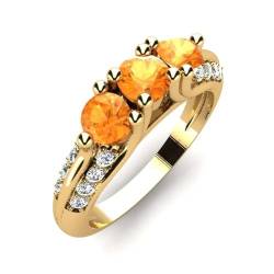 NYZA JEWELS Sterling Silber 925 Citrin Runder 4,00mm drei Steine mit Gelbgold vergoldet | Wunderschöner immergrüner Ring mit drei Steinen für alltägliche Accessoires (63 (20.1)) von NYZA JEWELS