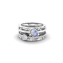 Spinner Ring mit Mondstein 925 Sterling Silber | Fidget Band Meditationsring schöne Textur | Für Männer und Frauen, um Angst zu lindern. (White, 60 (19.1)) von NYZA JEWELS