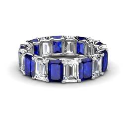 Sterling Silber 925 Blauer Saphir Oktagon 6x4mm Großer Eternity Bandring mit Rhodiumbeschichtung | Hochzeits, Jubiläums Und Verlobungskollektion (49 (15.6)) von NYZA JEWELS