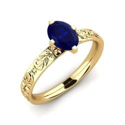 Sterling Silber 925 Blauer Saphir Oval 7x5mm Vintage Solitär Ring Mit Gelbgold vergoldet | Hochzeits, Jubiläums Und Verlobungskollektion (57 (18.1)) von NYZA JEWELS