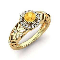 Sterling Silber 925 Citrin Runder 5.00mm Vintage Ring Mit Gelbgold vergoldet | Hochzeits, Jubiläums Und Verlobungskollektion (60 (19.1)) von NYZA JEWELS