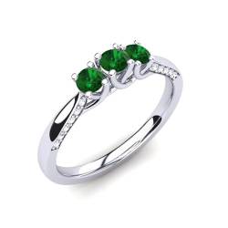 Sterling Silber 925 Smaragd Runder 3,00mm Mini Ring mit drei Steinen und rhodiniert | Wunderschöner immergrüner Designring für alltägliche Accessoires. (50 (15.9)) von NYZA JEWELS
