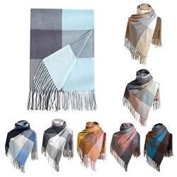 NZDFH Damen Schal Winter Kariert Schal, Lange Schal Winterschal, Warme Weich Halstuch, Nackenwärmer Halswärmer Fransen Poncho, Weihnachtsgeschenke für Frauen Familie Freunde, 180 x 70 cm, Dunkelblau von NZDFH