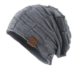 NZDFH Mütze Damen Wintermütze mit Weichem Innenfutter, Winter Strickmützen Grobstrick Warme Beanie Mützen, Warm Wintermütze für Herren und Damen, Kleine, Grau von NZDFH