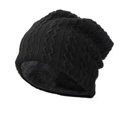 NZDFH Unisex Mütze Beanie Wintermütze mit Weichem Innenfutter, Winter Strickmützen Grobstrick Warme Beanie Mützen, Warm Wintermütze für Herren und Damen, Schwarz von NZDFH