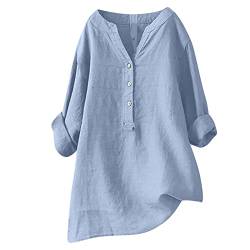 Angebote des Tages Heute Musselin Bluse Damen Elegant Einfarbig Tshirt V-Ausschnitt Leinenbluse mit Knöpfen Sommer Hemdbluse Baumwolle Leinen Shirts Oversize Oberteile Große Größen Blusen von NZYIHAO