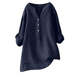 Bluse Damen, Leinenbluse Damen Sommer Langarm Große Größen Hemdbluse Musselin Bluse Damen Elegant Einfarbig Tshirt V-Ausschnitt Leinenbluse mit Knöpfen Sommer Hemdbluse Baumwolle Leinen Blusen von NZYIHAO