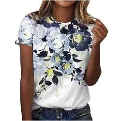 Casual Oberteile Tshirt Tshirt Damen Vintage 3D Druck Bluse Sommer Shirt Rundhals Pullover Kurzarm Oberteile Locker Tops Große Größen T-Shirt Leicht Longshirt Bequem Pulli Tunika Sportshirt Blusen von NZYIHAO