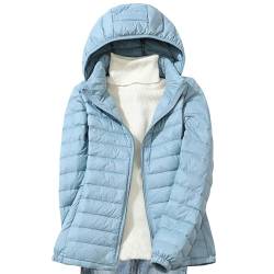 Daunenjacke Damen Leichte Steppjacke Einfarbig Winterjacke Jacke mit Abnehmbare Kapuze Große Größen Wintermantel Warme Daunenmantel Zip Up Steppmantel Langarm Kapuzenjacke Mantel Skijacke Outdoorjacke von NZYIHAO