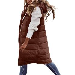 Daunenweste Damen Einfarbig Ärmellos Weste Lange Steppweste mit Kapuze Warme Winterjacke Große Größen Jacke Winter Übergangsjacke Zip Up Daunenjacke Taschen Steppjacke Wintermantel Steppmantel Mantel von NZYIHAO