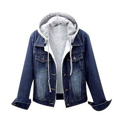 Fleece Jeansjacke Damen Vintage Winterjacke mit Kapuze Langarm Denim Jacke Gefütterter Jeansmantel Herbst Winter Übergangsjacke Dicke Warme Fleecejacke Schlanke Kapuzenjacke Jeans Mantel Outwear von NZYIHAO