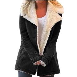 Fleecejacke Damen Gefütterter Fleece Winterjacke Große Größen Einfarbig Jacke Langarm Plüschjacke mit Knöpfen Dicke Warme Wintermantel Herbst Winter Übergangsjacke Reverskragen Plüschmantel Mantel von NZYIHAO