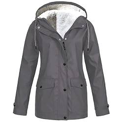 Gefütterter Fleece Regenjacke Damen Einfarbig Wasserdicht Winterjacke mit Kapuze Langarm Große Größen Wintermantel Lange Atmungsaktiv Jacke Reißverschluss Regenmantel Softshelljacke Fahrradjacke von NZYIHAO